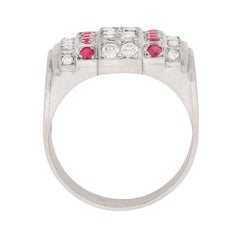 Art Deco Diamond and Ruby Cluster Ring, circa 1940s