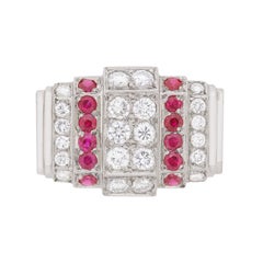 Art Deco Diamond and Ruby Cluster Ring, circa 1940s Art Deco Diamond and Ruby Cluster Ring, circa 1940s