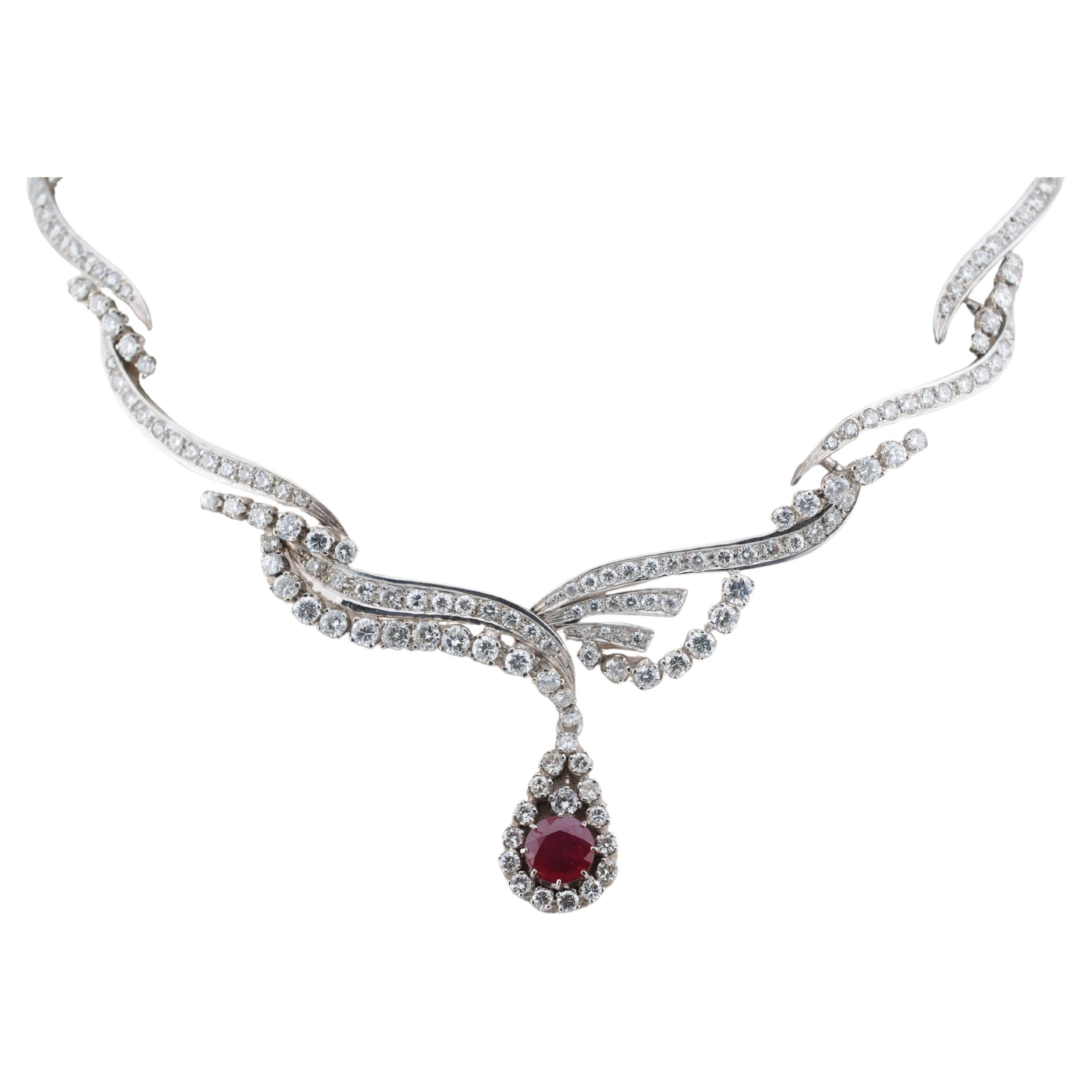 Art Deco Diamond and Ruby Collier For Sale