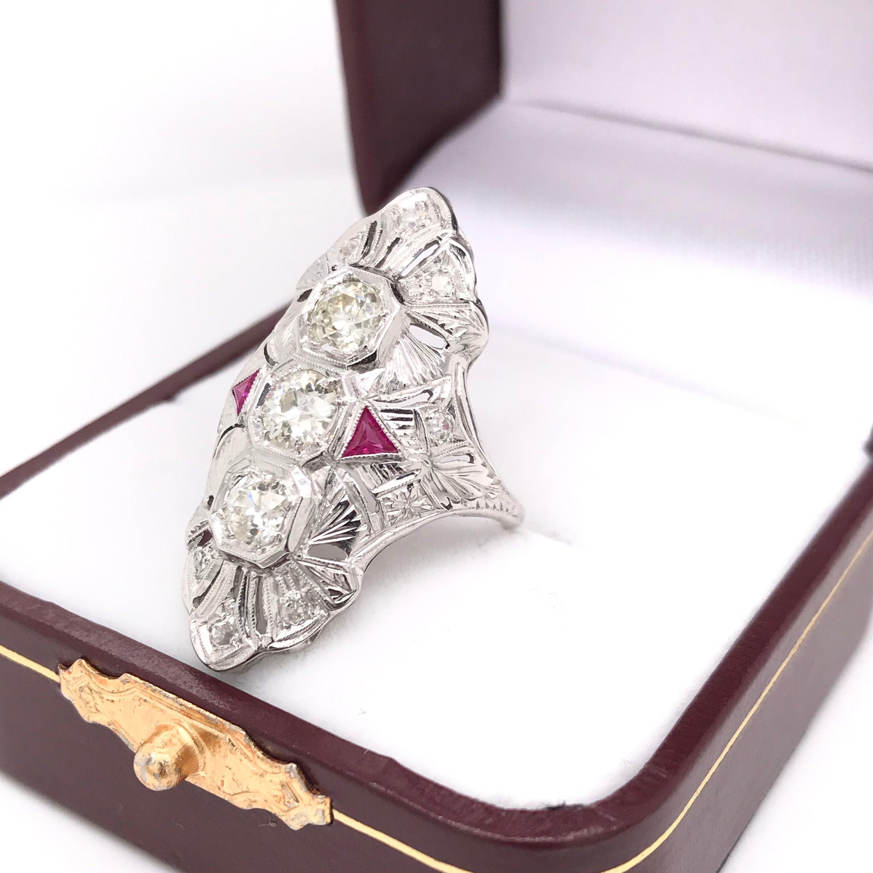 Art Deco Diamond and Ruby Dinner Ring For Sale 5