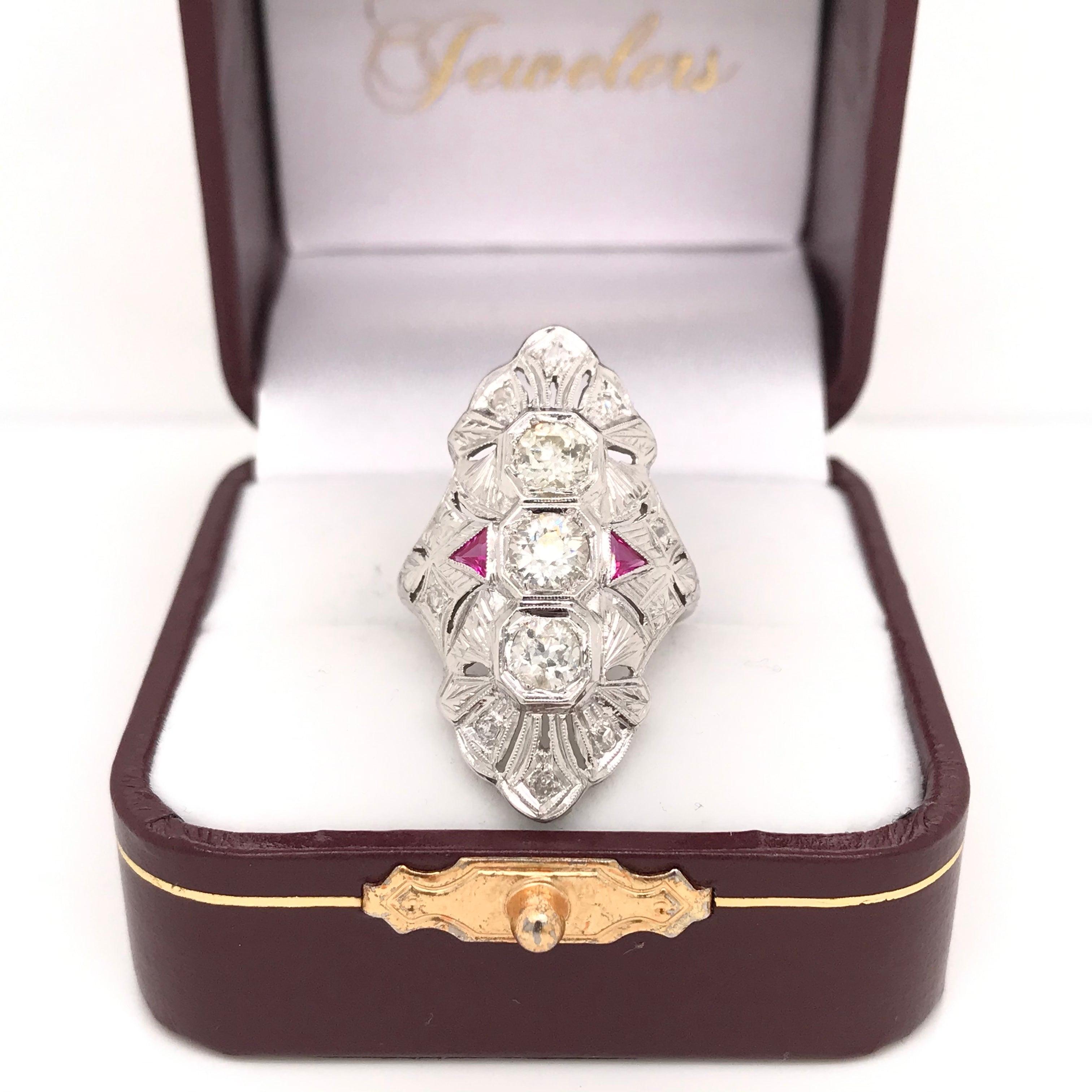 Art Deco Diamond and Ruby Dinner Ring For Sale 6