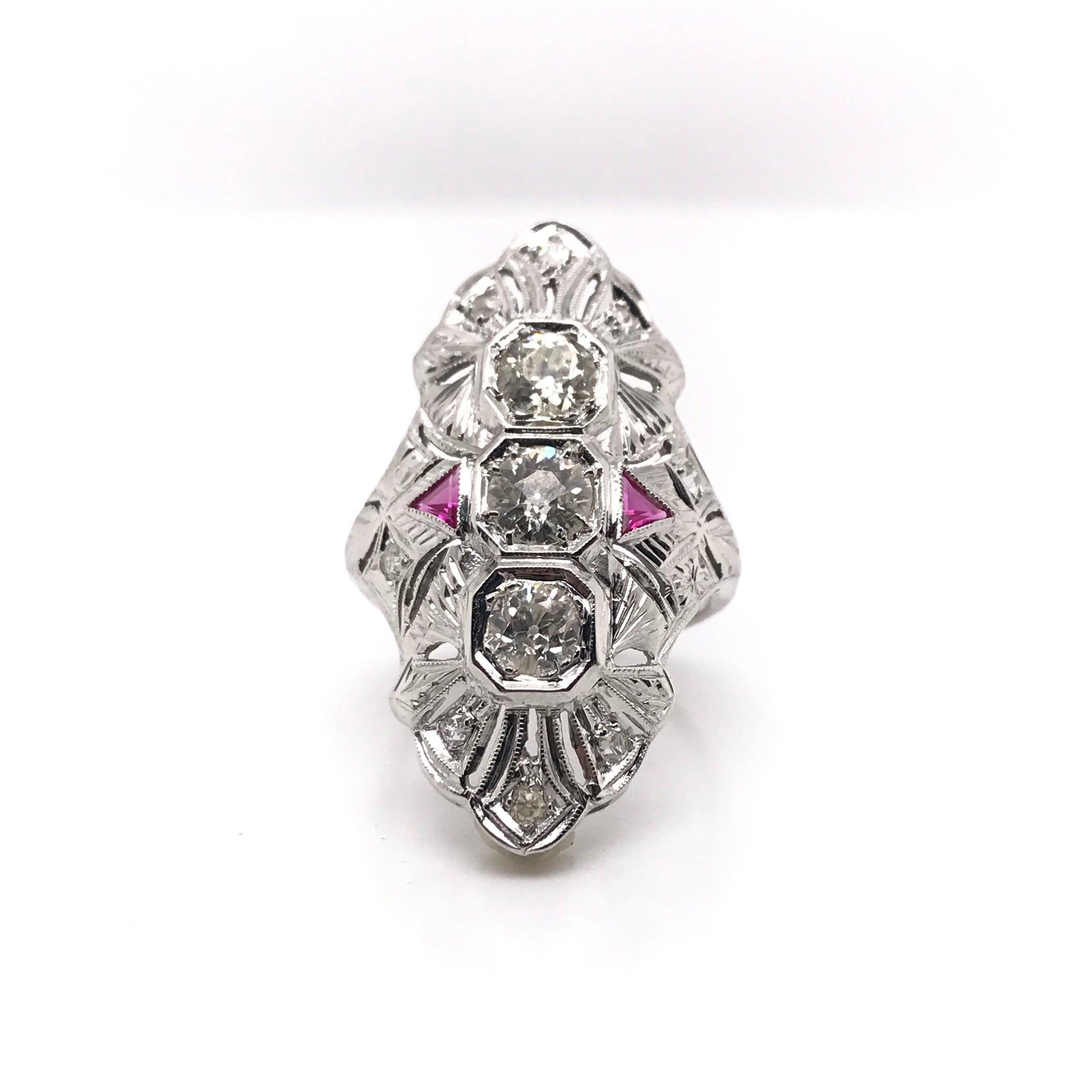 Women's Art Deco Diamond and Ruby Dinner Ring For Sale