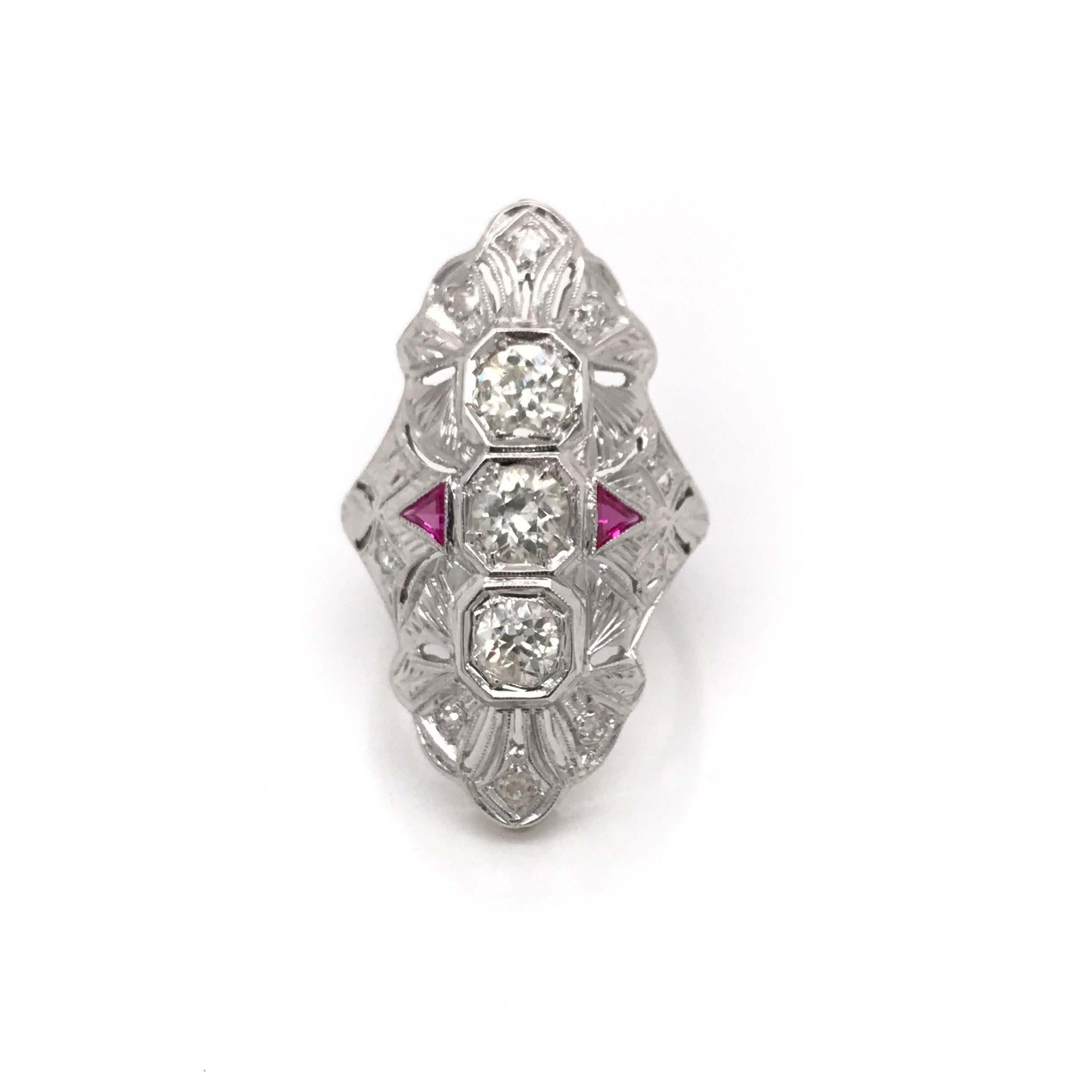 Art Deco Diamond and Ruby Dinner Ring For Sale 1