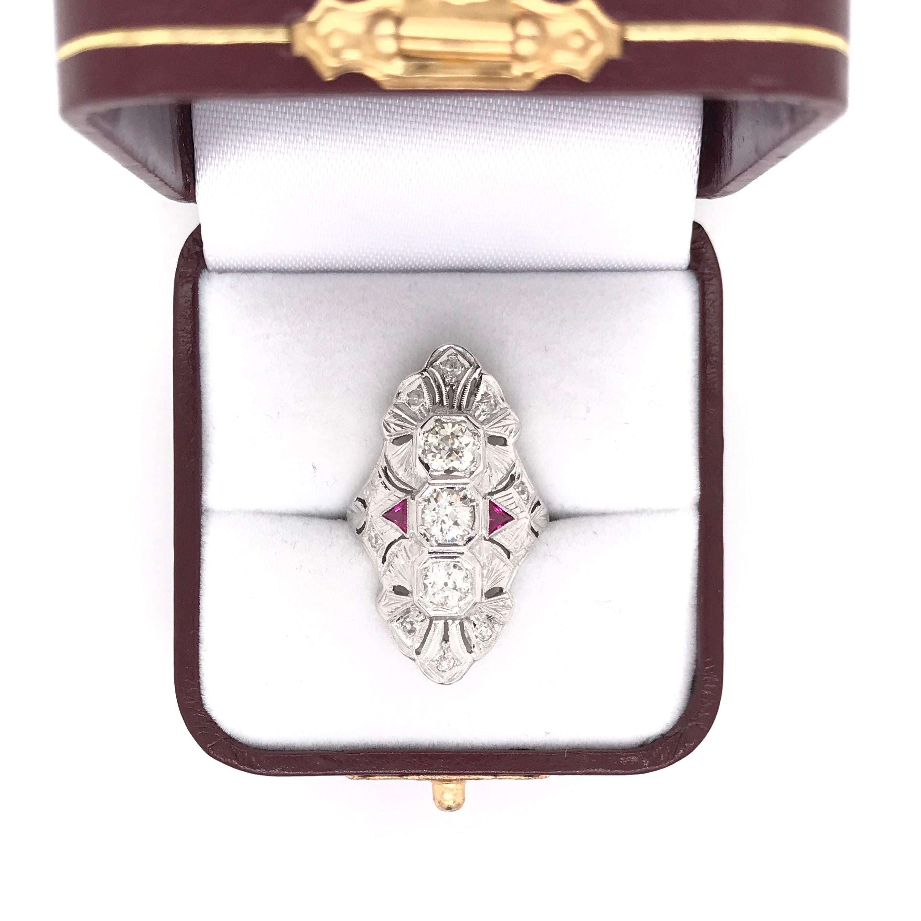Art Deco Diamond and Ruby Dinner Ring For Sale 3
