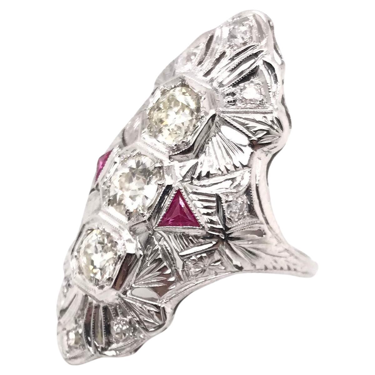 Art Deco Diamond and Ruby Dinner Ring For Sale