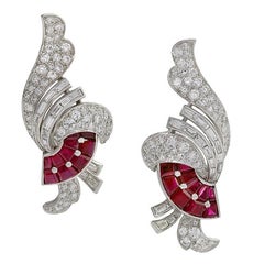 Art Deco Diamond and Ruby Earrings