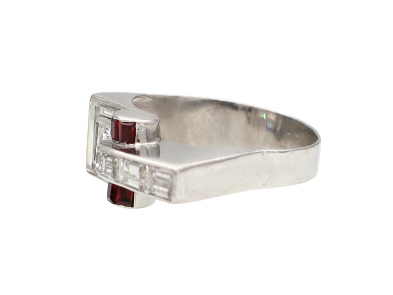 Art Deco Diamond and Ruby Geometric Buckle Ring in Platinum For Sale at ...