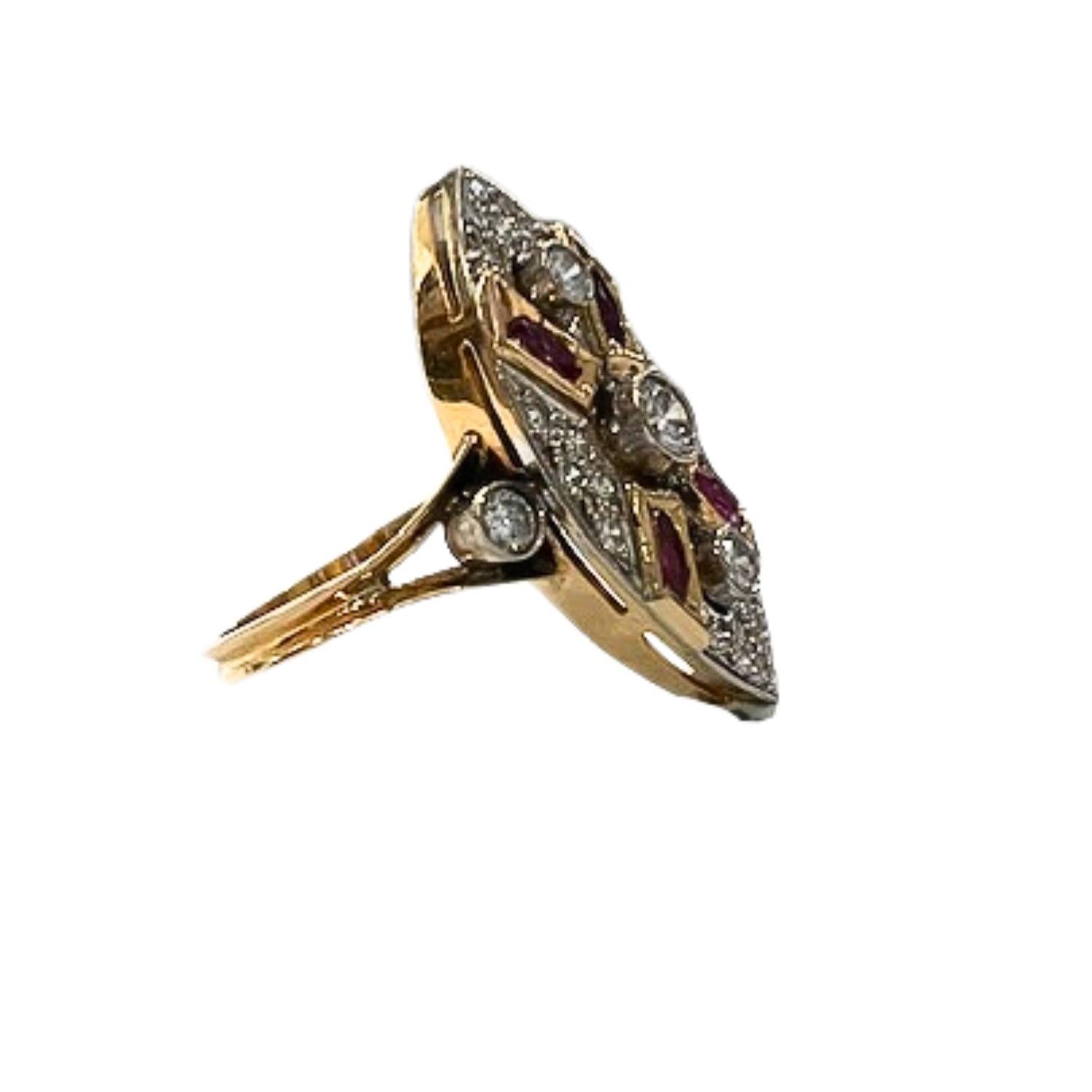 Anello Art Deco in oro con diamanti e rubini in vendita 1