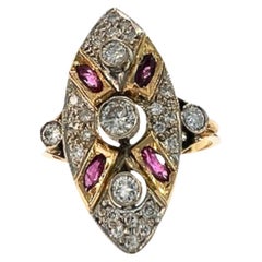Art Deco Diamond and Ruby Gold Ring