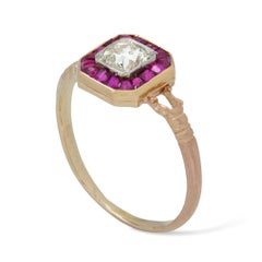Art Deco Diamond and Ruby Octagonal Cluster Ring