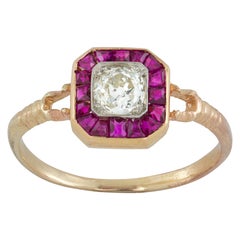 Art Deco Diamond and Ruby Octagonal Cluster Ring