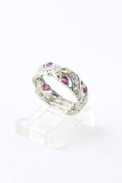 Art Deco Diamond and Ruby Platinum Eternity Band Ring