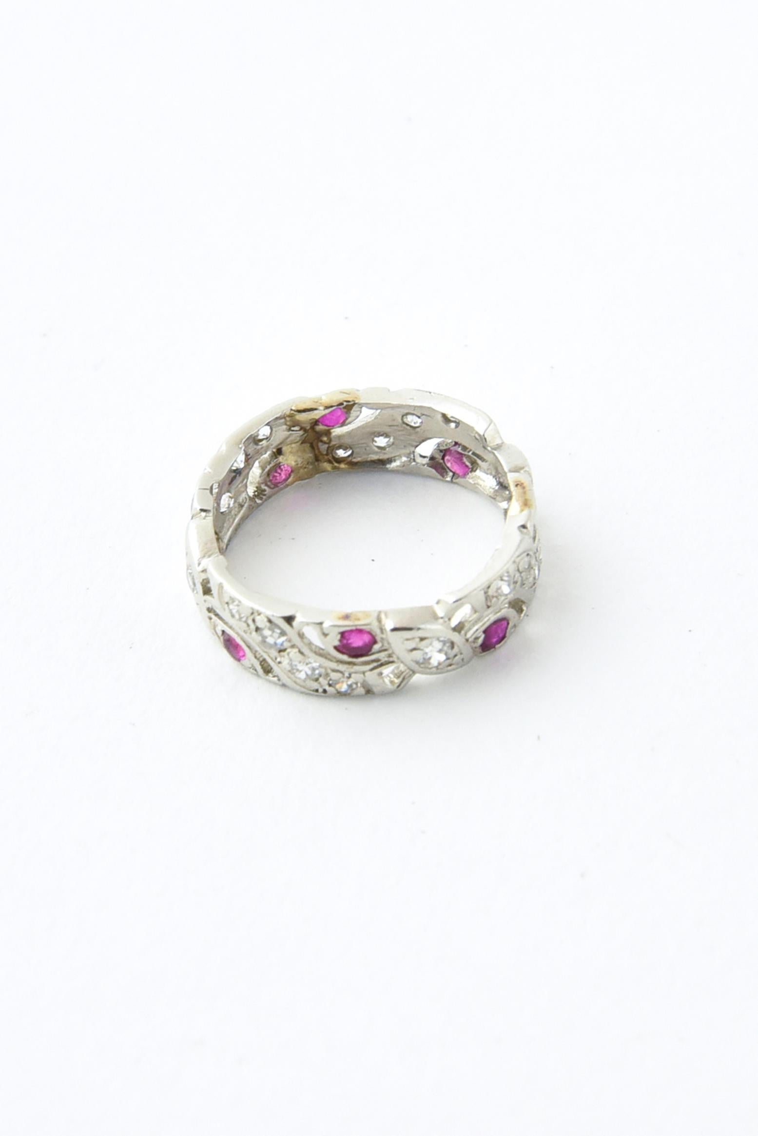 Art Deco Diamond and Ruby Platinum Eternity Band Ring For Sale 2