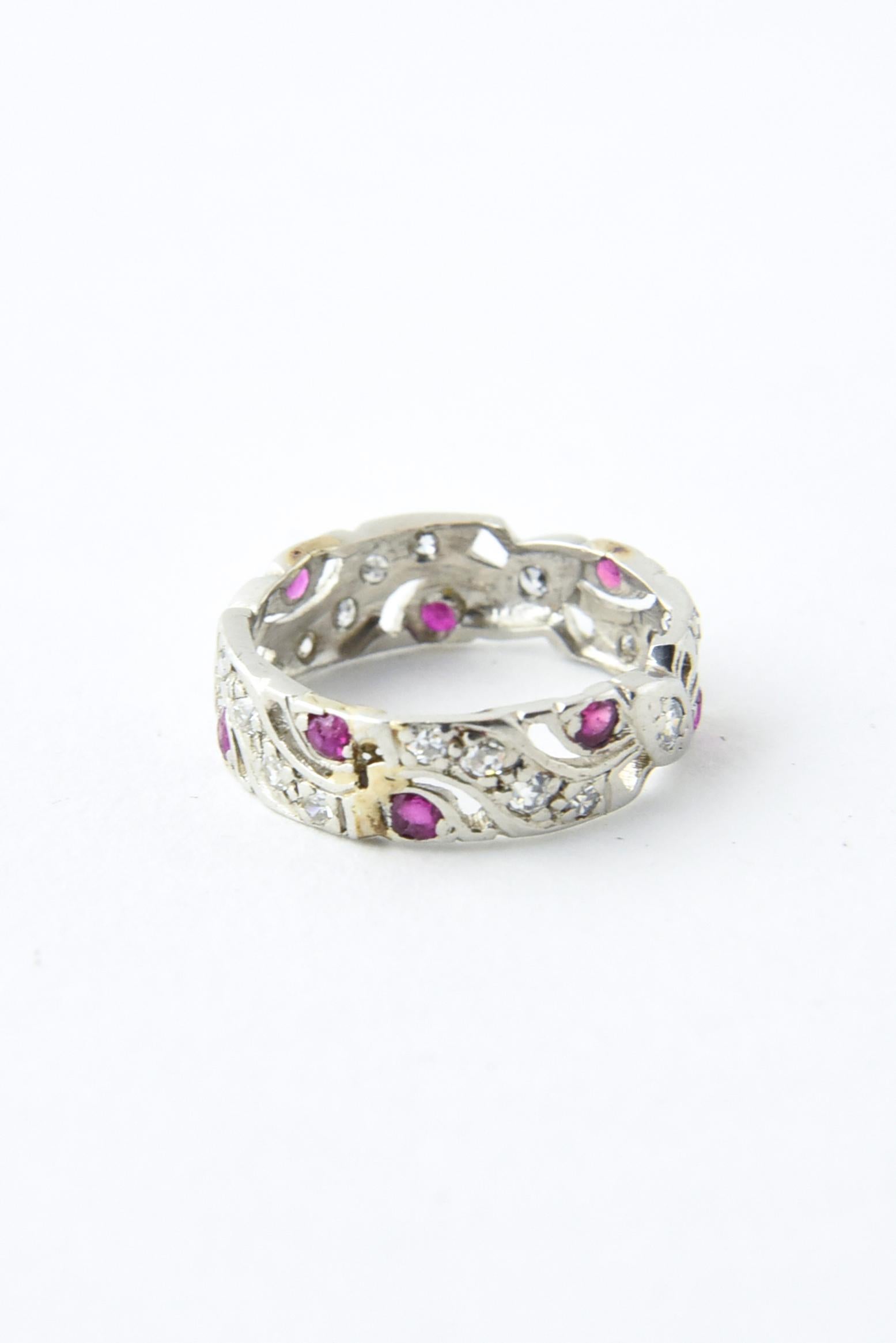 Art Deco Diamond and Ruby Platinum Eternity Band Ring For Sale 3