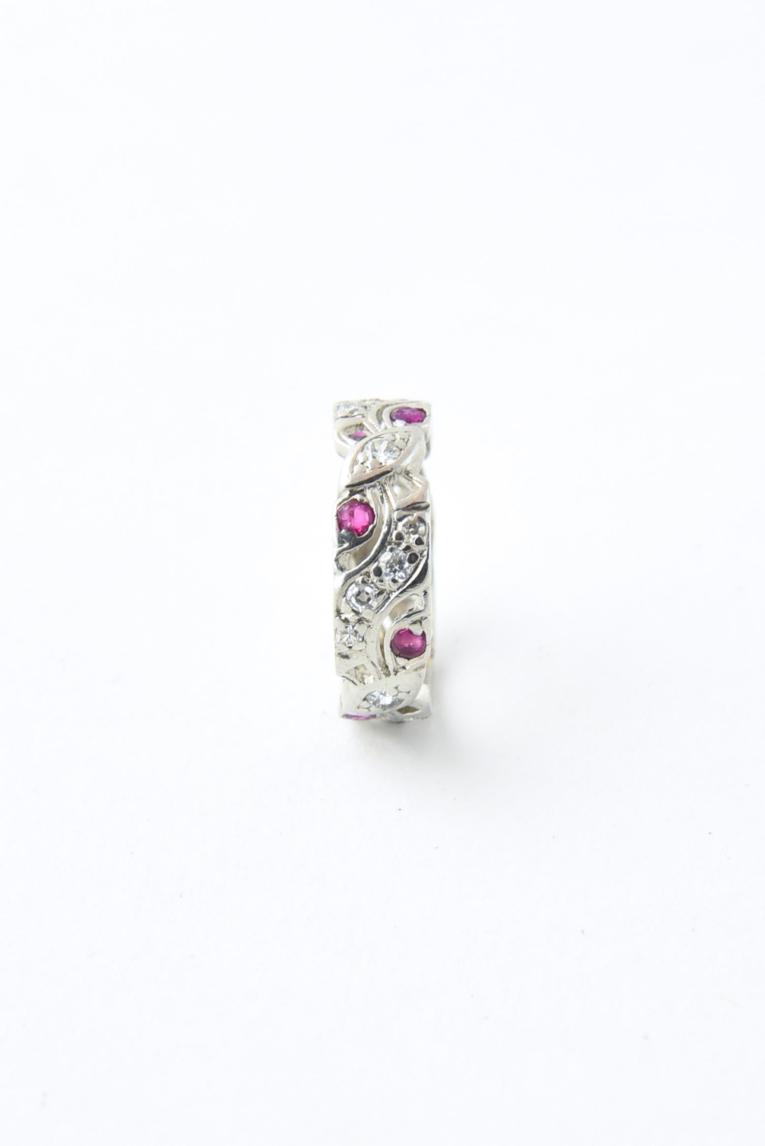 Art Deco Diamond and Ruby Platinum Eternity Band Ring For Sale 4