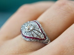 Art Deco Diamond and Ruby Platinum Ring, circa 1920s