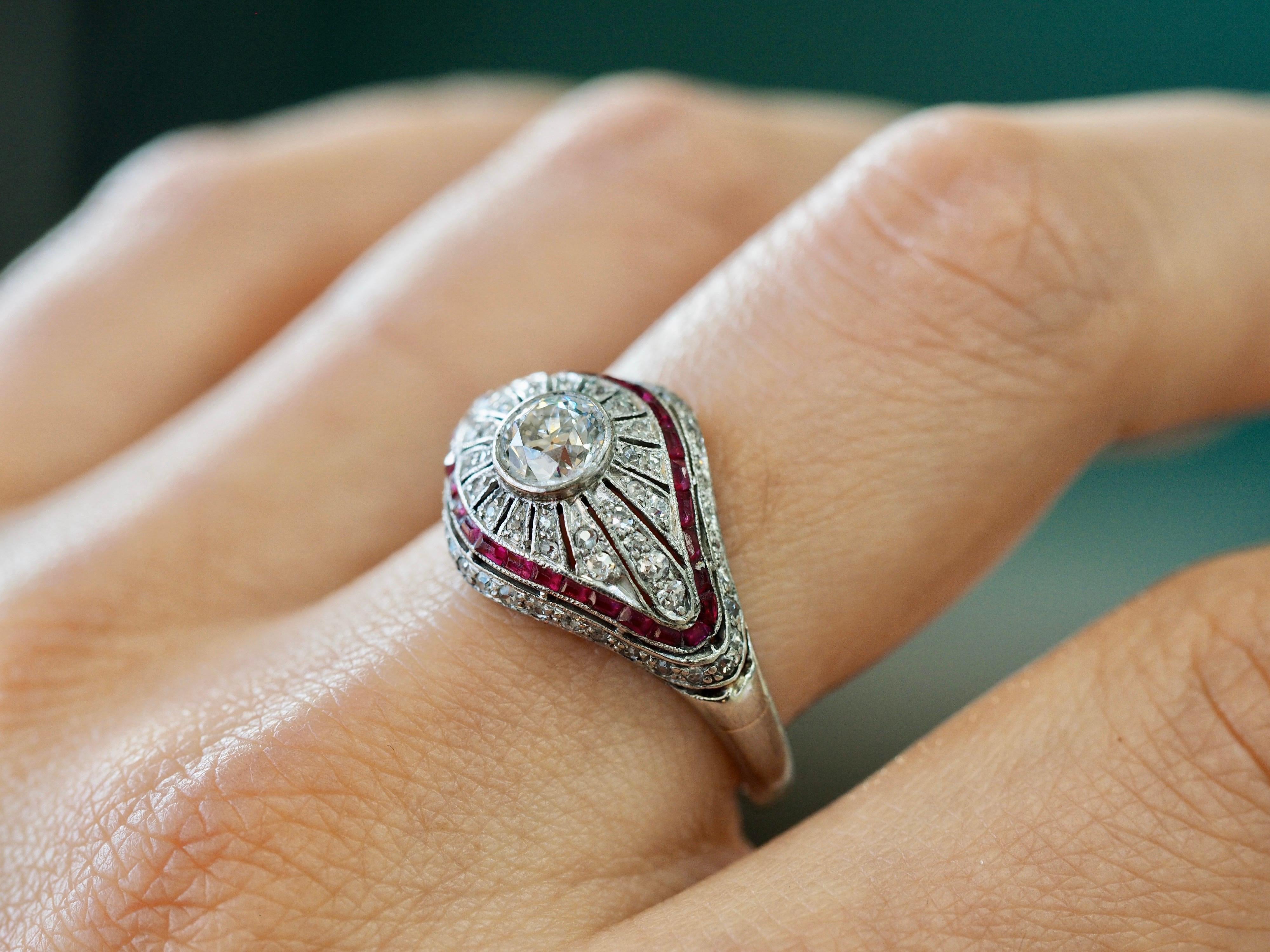 Art Deco Diamond and Ruby Platinum Ring, circa 1920s 4