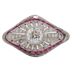 Art Deco Diamond and Ruby Platinum Ring, circa 1920s