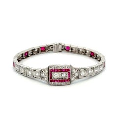 Art Deco Diamond and Ruby Platinum Statement Bracelet