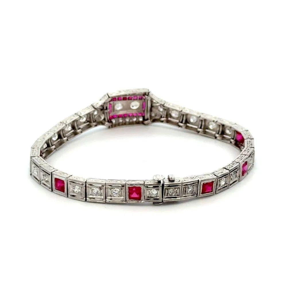 Bracciale Art Deco in platino con diamanti e rubini In condizioni ottime in vendita a Montreal, QC