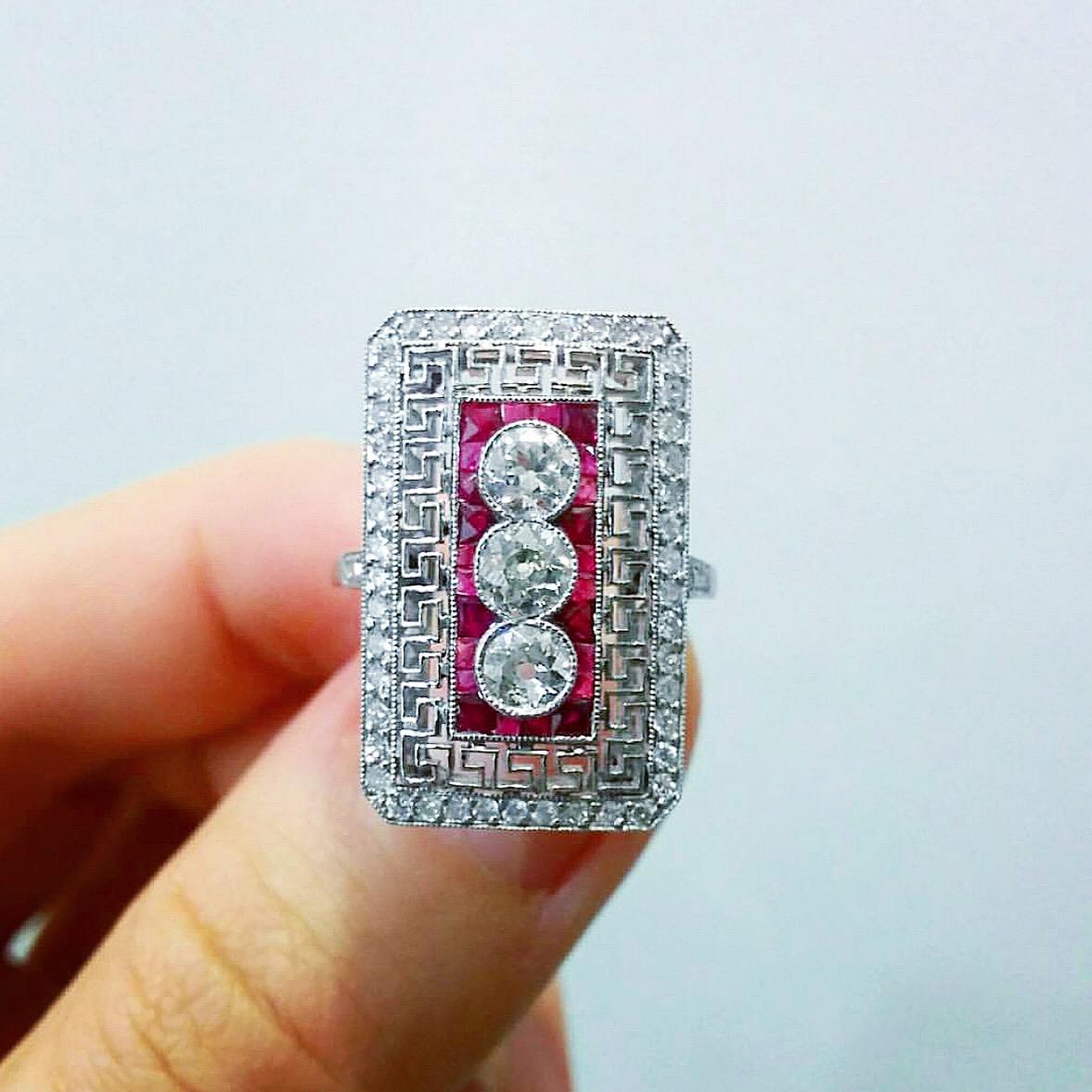 Art-Déco-Ring mit Diamanten und Rubinen, ca. 1920er Jahre 2