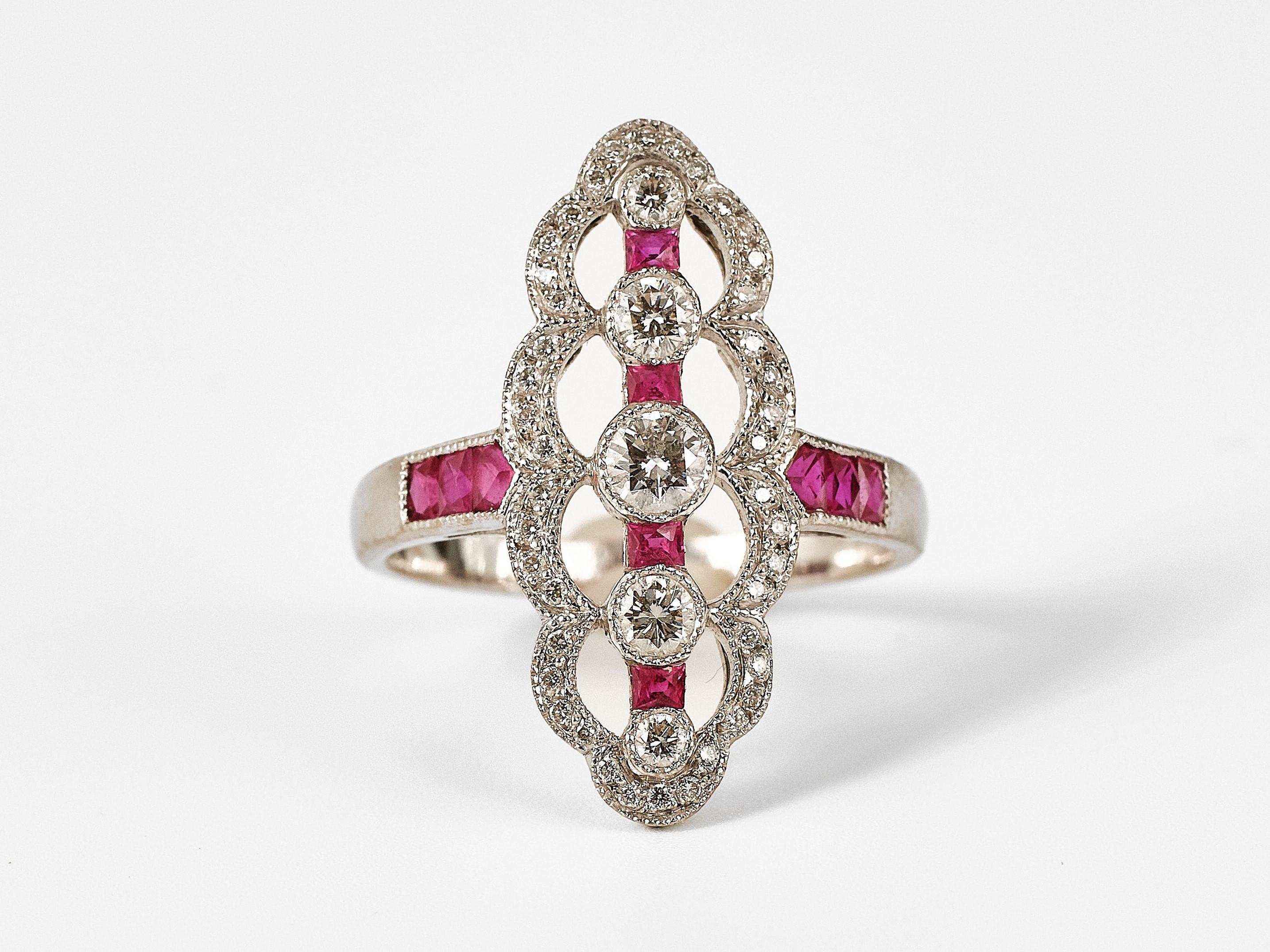 Art Deco diamond and ruby ring  For Sale 1
