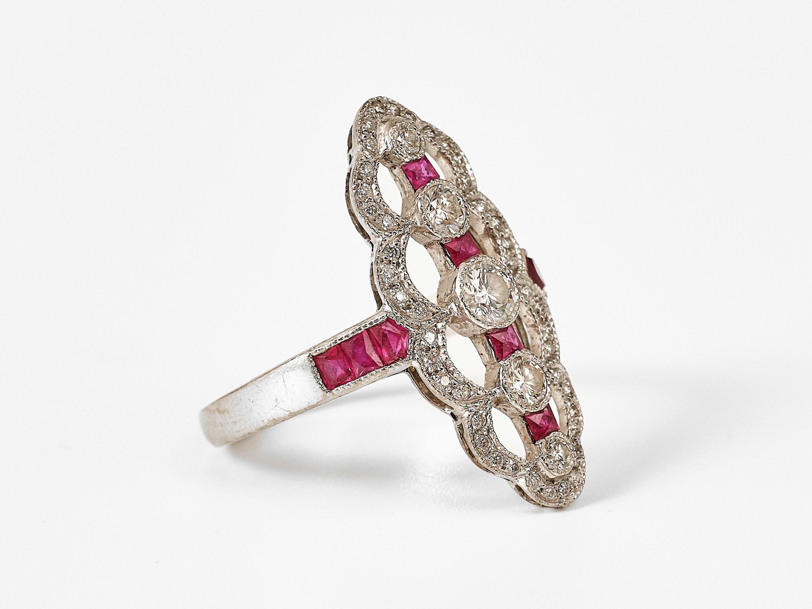 Art Deco diamond and ruby ring  For Sale 2