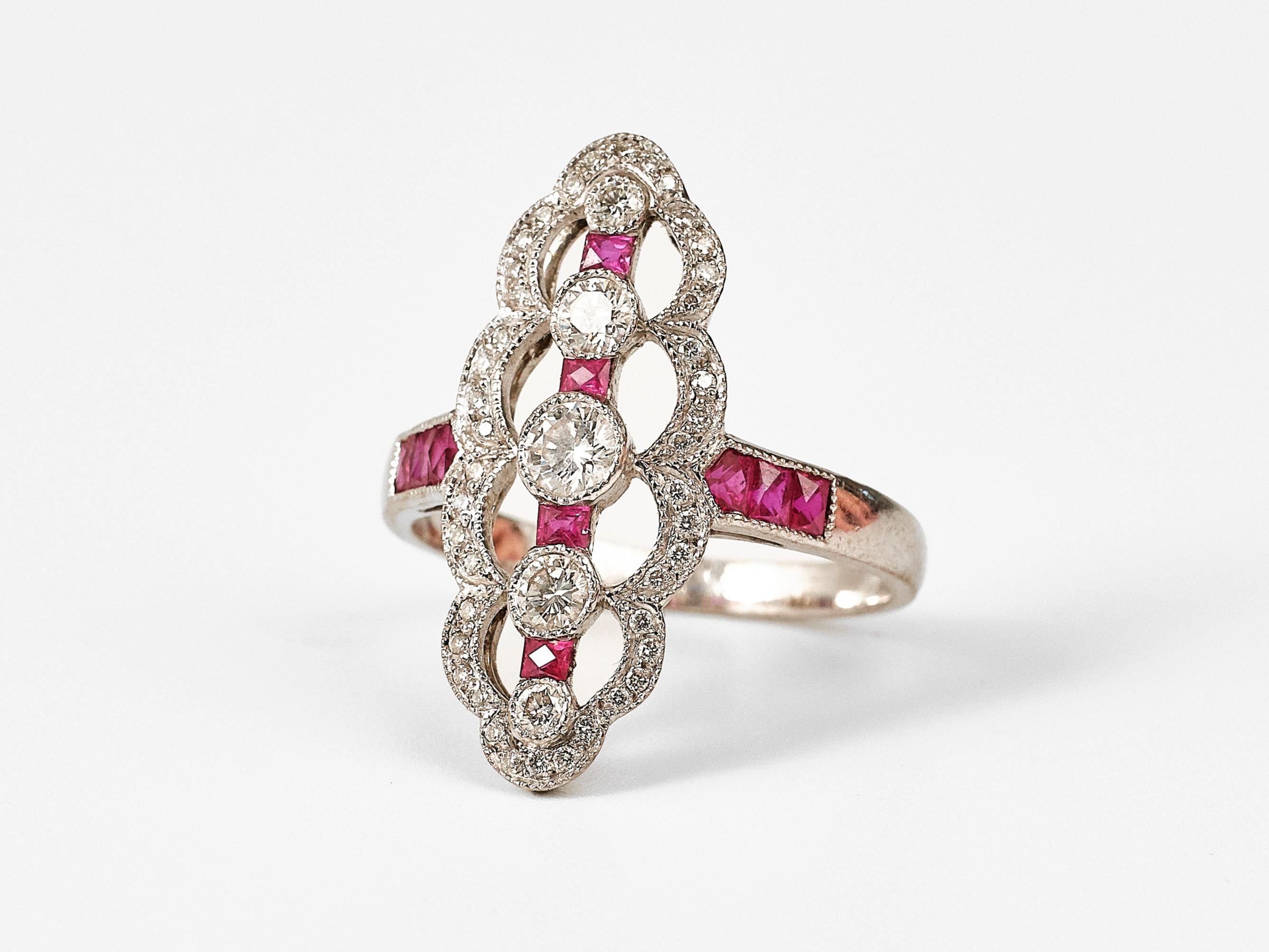 Art Deco diamond and ruby ring  For Sale 3