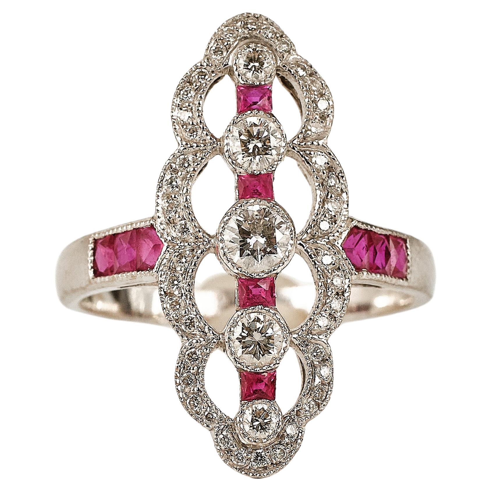 Art Deco diamond and ruby ring  For Sale