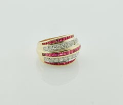 Art Deco Diamond and Ruby Ring/Wedding Band in Rose Gold and Platinum
