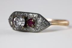 Art Deco Diamond and Ruby Three-Stone Navette Ring