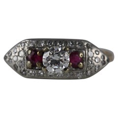 Art Deco Diamond and Ruby Three-Stone Navette Ring