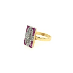 Art Deco Diamond and Ruby Two Tone Ring