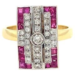 Art Deco Diamond and Ruby Two Tone Ring     