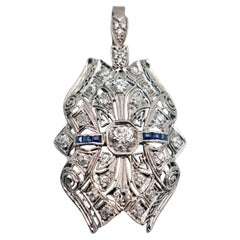 Art Deco Diamond and Sapphire 14 Karat White Gold Pendant