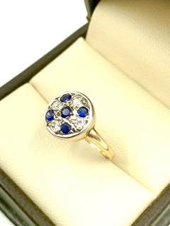 Art Deco Kreisring, Diamant, Saphir 14K Gelbgold, Platin