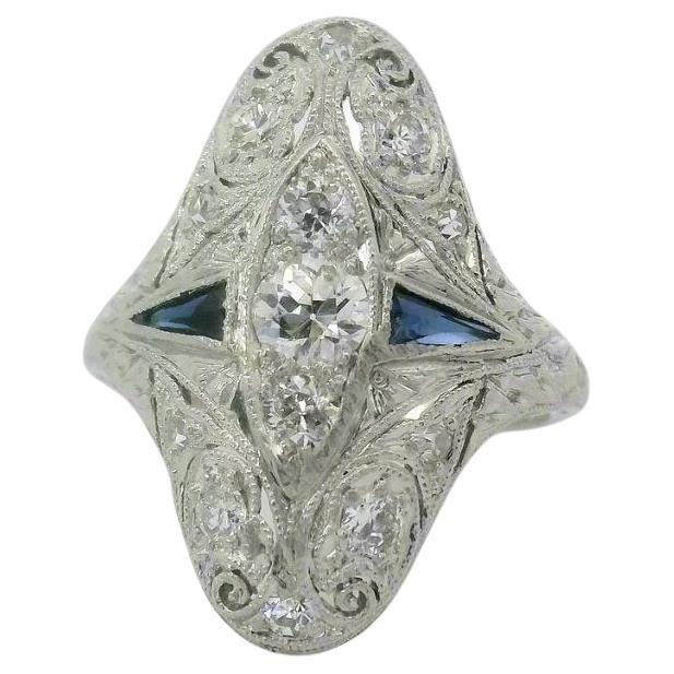 Art Deco Diamond and Sapphire 14K Gold Ring in vendita