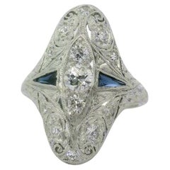 Art Deco Diamond and Sapphire 14K Gold Ring