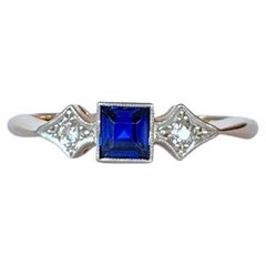Art Deco Diamant und Saphir 18 Karat Gold Ring