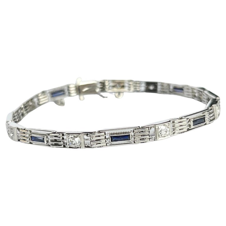 Art Deco Diamond and Sapphire 18 Carat White Gold Bracelet For Sale at ...