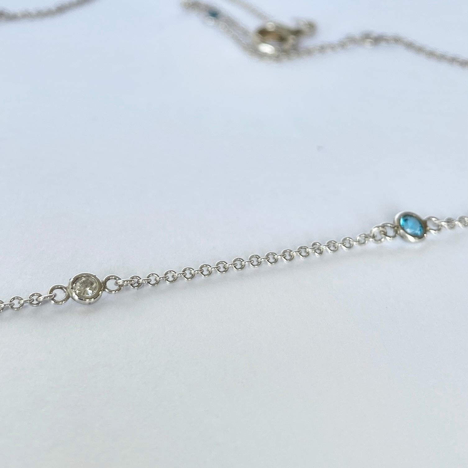 Old European Cut Art Deco Diamond and Sapphire 18 Carat White Gold Chain Necklace For Sale