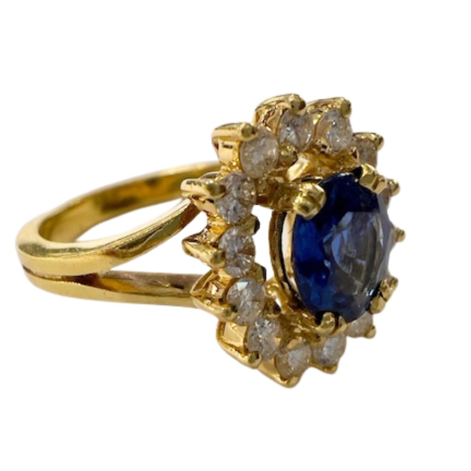 Bague Art déco en or jaune 18 carats, diamant et saphir Bon état - En vente à MADRID, ES
