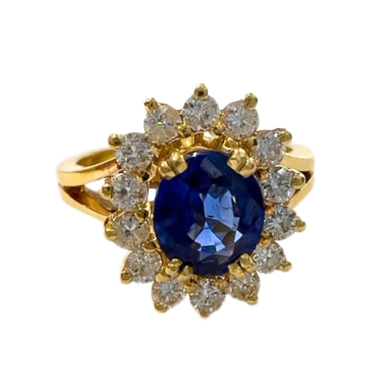 Bague Art déco en or jaune 18 carats, diamant et saphir Pour femmes en vente