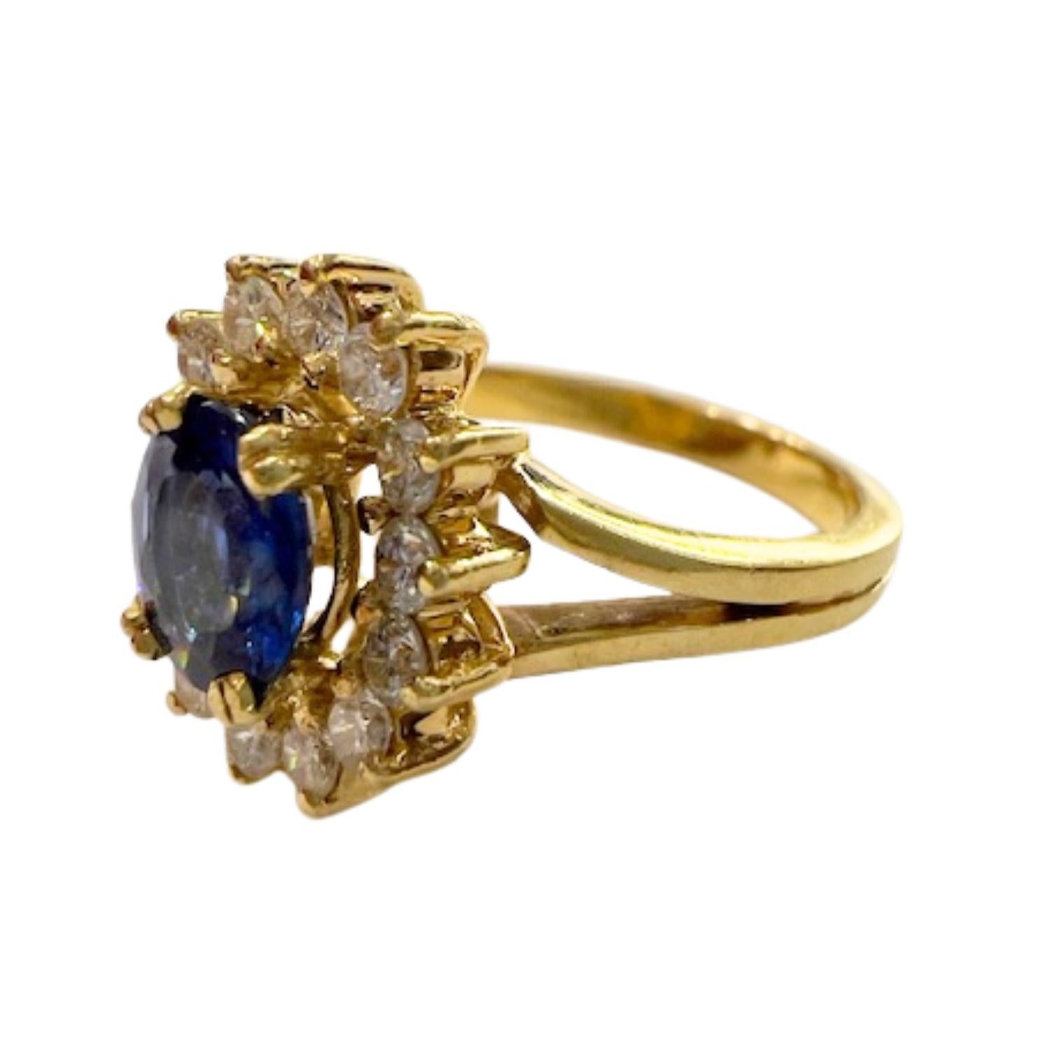 Bague Art déco en or jaune 18 carats, diamant et saphir en vente 2