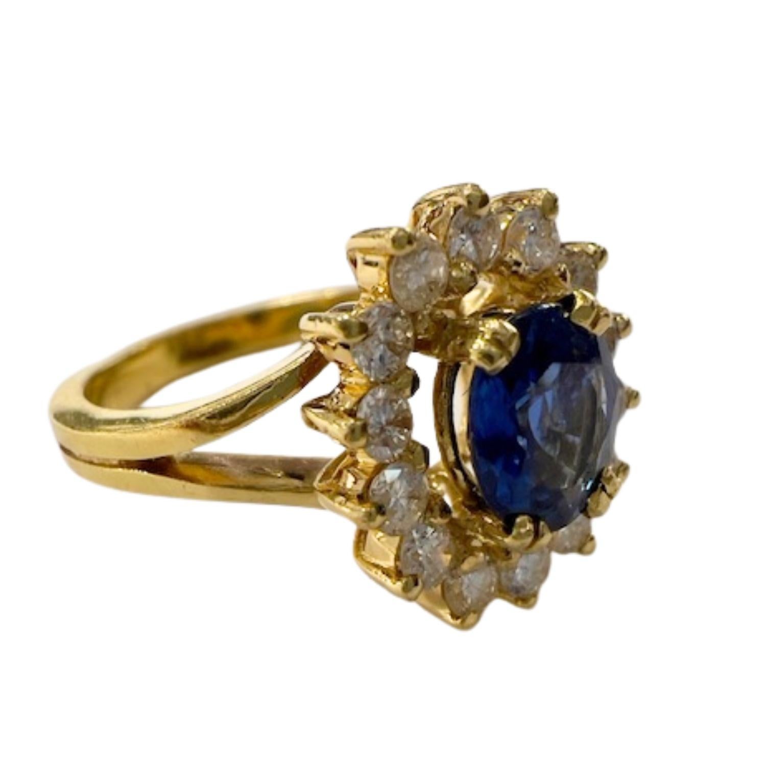 Bague Art déco en or jaune 18 carats, diamant et saphir en vente 4