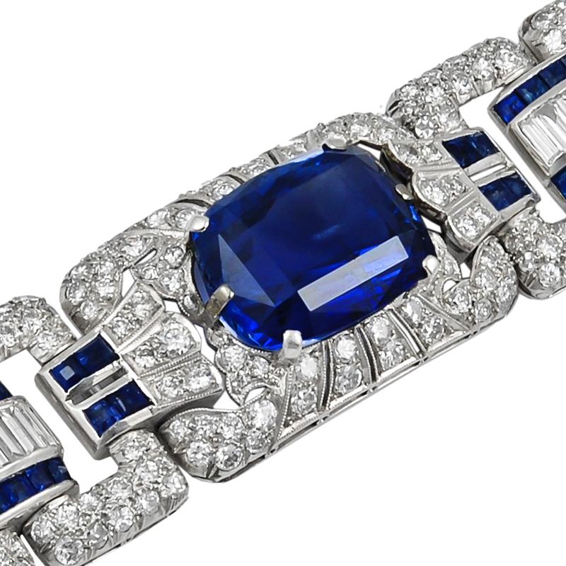 Women's or Men's Art Deco Diamond Sapphire Platinum Bracelet For Sale