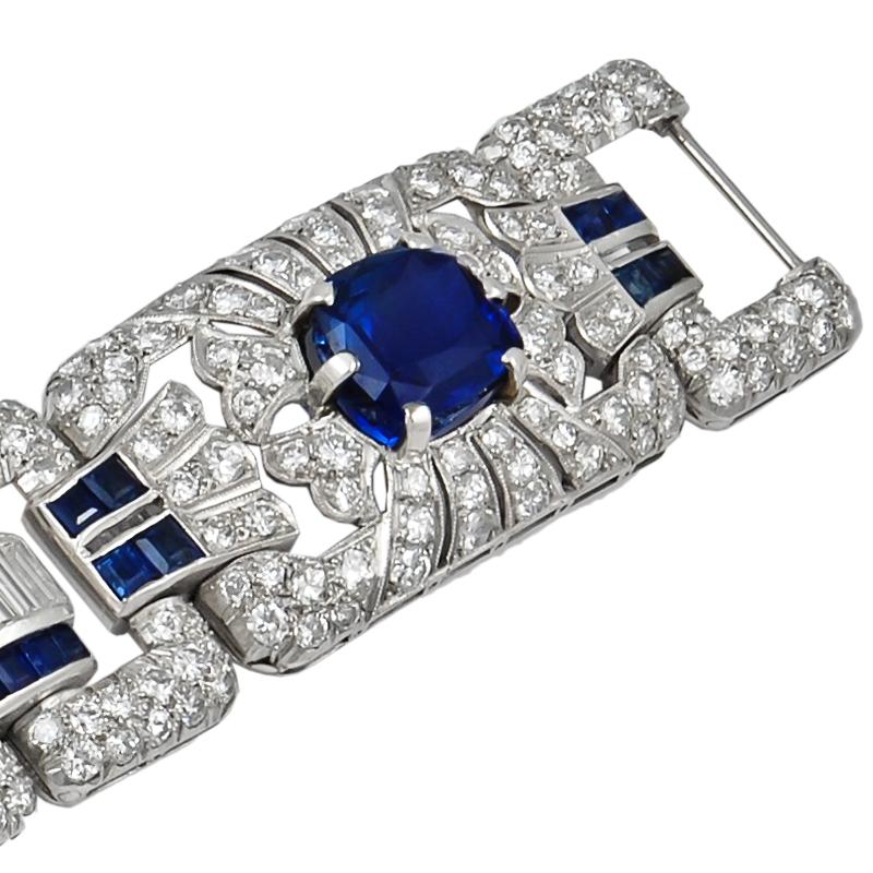 Art Deco Diamond Sapphire Platinum Bracelet For Sale 1