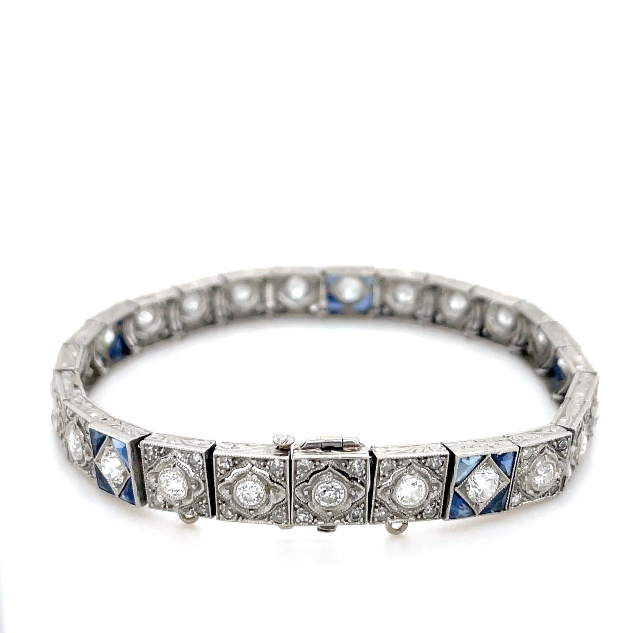 Old European Cut Art Deco Diamond and Sapphire Bracelet
