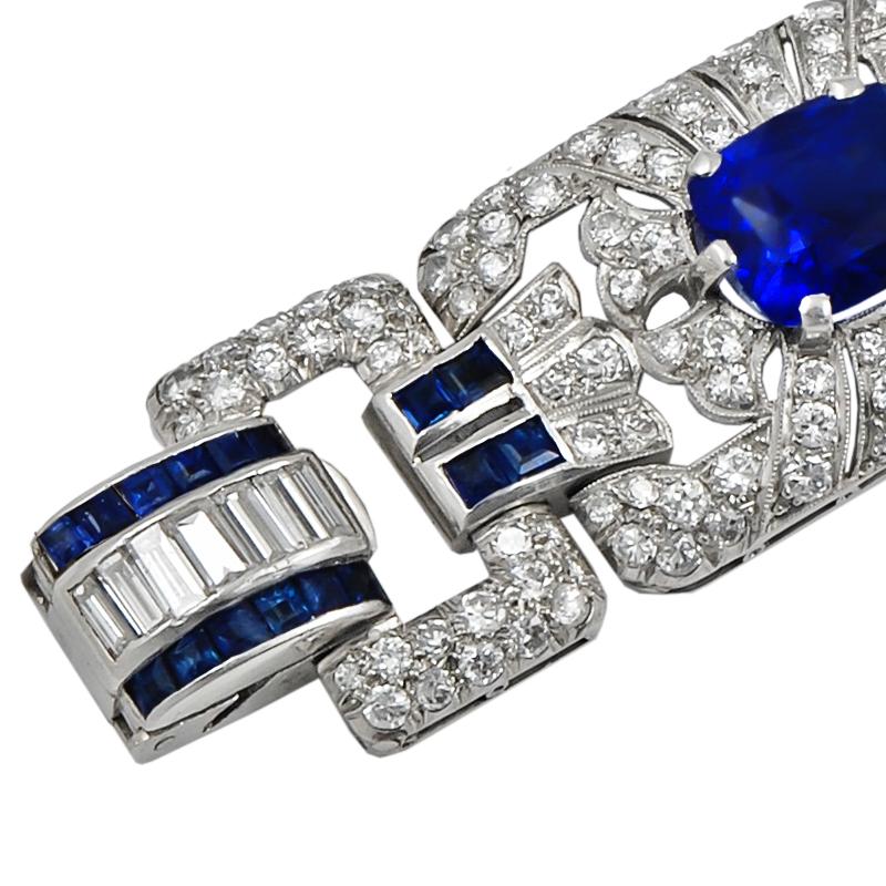 Art Deco Diamond Sapphire Platinum Bracelet For Sale 2