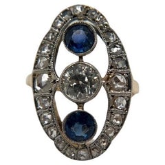 Antique Art Deco Diamond and Sapphire Cocktail Ring